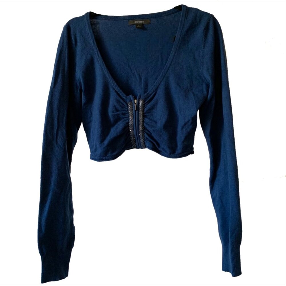 💙 Express Ruched Metallic Cropped Cardigan – Edgy & Chic!  💙